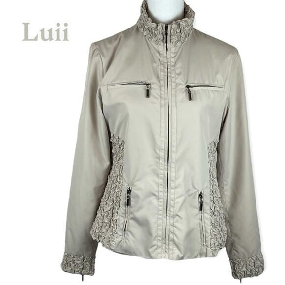 Anthropologie Luii Tan Ruched Zippered Neutral Versatile Jacket NWOT Size S - Picture 2 of 13
